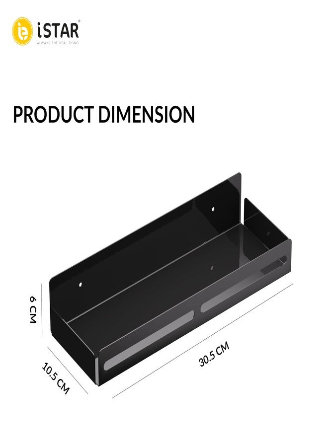آي ستار مجموعة iSTAR من قطعتين من منظمات تخزين الحمام المثبتة على الحائط، رف عائم للجدار للخزانة، رف حمام متعدد الوظائف بسعة كبيرة، رف حمام للجدار، منظم مطبخ (أسود) - Image 3